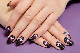 A two tone nail art that would suit evening parties would be in purple gloss and black tipped manicured nails. Black Nail Designs Shore Line Works
