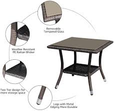 Product titlebowery hill outdoor wicker storage coffee table in s. Buy Super Patio Outdoor Patio Wicker End Table Rattan Square Glass Top Wicker Coffee Table Side Storage Table Aluminum Frame Espresso Brown Online In Indonesia B07dl25jnz
