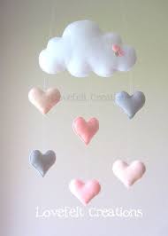 Baby Mobile Heart Mobile Cloud Mobile Pink And Gray Mobile Diy Baby Stuff Baby Crafts Felt Crafts