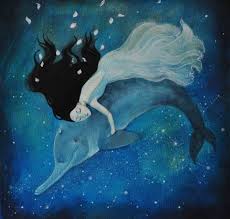Blue Woman With Dolphin Painting Lucy Campbell Art Surreal Art Dolphin Painting