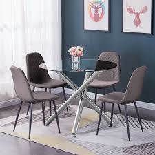 Phinnaeus contemporary velvet dining chairs (set of 4) by christopher knight home. 90cm Round Dining Table And 4 Grey Velvet Dining Chairs Set Kitchen Furniture Bn Ebay