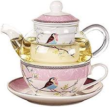 Jusalpha Glass Teapot With A Fine China Infuser Strainer Cup And Saucer Set Teapot And Teacup For One Tea For One 05 Tea Pots Tea Pots Vintage Glass Teapot