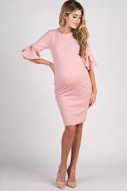 Light Pink Fitted Ruffle Sleeve Maternity Dress Maternity Dresses Fitted Maternity Dress Pink Maternity Dress
