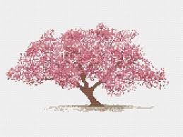 This design features exotic birds and a matching butterfly on a backdrop of cherry blossom. Beautiful Cherry Tree Blossom Cross Stitch Hand Designed Cross Stitch Pattern This Arbre Point De Croix Modeles De Point De Croix Point De Croix Compte