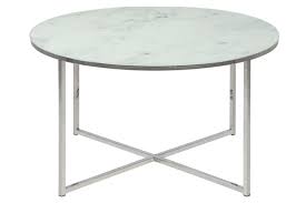 De table basse élégante qui apporteront beaucoup de cacher à votre intérieur l alliance du métal doré avec l. Table Basse Ronde Effet Marbre Blanc Et Pieds En Metal D80 Cm Alcino Miliboo
