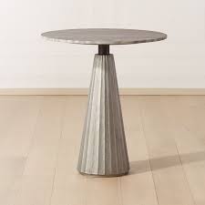 Accent tables not only add value to a space they add style, and class. Shop Paramount Marble Pedestal Table 28 Silver Grey Pleated Cast Aluminum Lays A Textura Marble Pedestal Table Dining Room Furniture Modern Modern Side Table