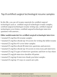 Top 8 Certified Surgical Technologist Resume Samples
