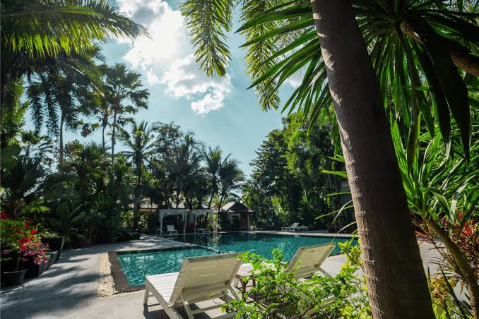 A peaceful resort-style environment in Chiang Mai supports deep physical and emotional healing, AI generated