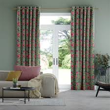 Candles, clocks, pillows, fireplaces, mirrors, rugs William Morris Pimpernel Teal Curtains