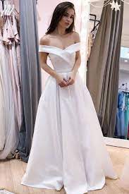 Off The Shoulder Satin White Wedding Dress A Line Bridal Gowns White Prom Dress Long Wedding Dresses
