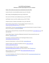 List of RSVPs and Participants Pathways to Health Equity Regional Forums:  Landover Notice: This list does not represent an endor