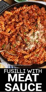 This Fusilli With Meat Sauce Recipe Is A One Pot Pasta Dish That Is Ready In Under 30 Minutes Quick Easy A Meat Pasta Recipes Pasta Dishes Easy Pasta Dishes