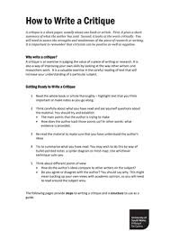 How to write a critique: How To Write A Critique Lecture Notes 7 Studocu