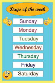 Days of the week grade/level: Days Of The Week Chart For Kids Multicolor 12 18 Inch Hd 300 Gsm Matte Paper Print Educational Children Animation Cartoons Quotes Motivation Gaming Posters In India