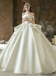 Discover The Latest White Ball Gown Satin Off The Shoulder Pleats Wedding Dress With Long Train White Ball Gowns Ball Gowns Wedding Dresses