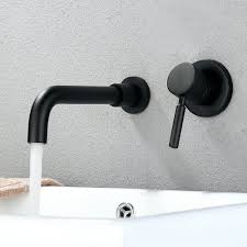 Hanebath brass matte black bathroom faucet, single handle wall mount bathroom sink faucet with rough in valve. Black Wall Mounted Bathroom Faucet Solid Brass Basin Tap