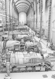 Steampunk Trains Wireframe Architecture Concept Drawings Environment Concept Art Hard Surface Modeling