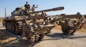 دبابات T-55 سوريّة مزودة بكاسحات ألغام. • ‏مزودة بكاسحة الألغام KMT-5