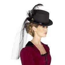 Black Victorian Top Hat With Veil Feathers Brooch Ladies Fancy Dress 5020570450642 Ebay Victorian Hats Ladies Fancy Dress Steampunk Fancy Dress