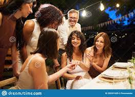 Group of Wedding Guests Bending Over One of Lesbian Brides Boasting with  Ring Stock Image - Image of diversity, homosexual: 255331629