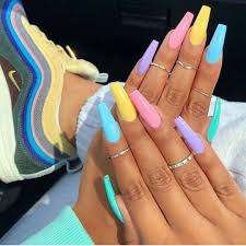 When you see someone with exciting. Cute Multi Color Summer Acrylic Nails Coffin 2019 Coffinnail Cute Summer Nail Designs Cute Summer Nails Acrylic Nails Coffin