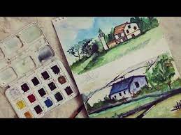 تعلم رسم منظر طبيعي بالألوان المائية للمبتدئين بطريقة سهله youtube drawings