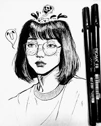 Galart Girl Asian Hair Drawing Draw Sketch Pigma Nanquim Whimsical Art Journal Girl Drawing Sketches Art Sketchbook