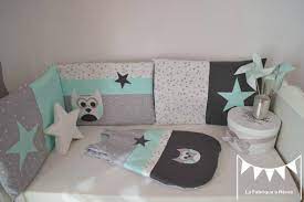 tour lit gigoteuse turbulette gris vert d eau vert menthe blanc etoiles hibou decoration chambre bebe f decoration chambre bebe tour de lit bebe chambre bebe