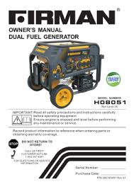 The firman h08051 is a portable open frame dual fuel generator with a rated wattage of 8000 w and a starting wattage of 10000 w. Firman H08051 Installation Guide Operating Instructions Product Information User Manual