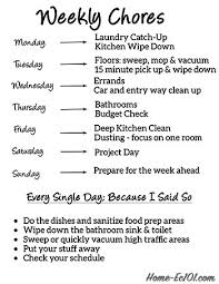 Weekly Chore Schedule Home Ec 101