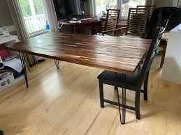 I was looking for a different dining table for my next house and i was looking at a mcm set with chairs and buffet but i passed and then noticed the bargain price on this monster. 30 Minutes To Make This Diy Butcher Block Table With Hairpin Legs Hometalk
