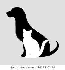 Silhouette Cat Dog On White Background Stock Vector Royalty Free 671156590 Pet Logo Design Wolf Character Dog Cat