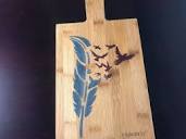 Feather & Birds Serving Board Inlay With Epoxy/ Cutting Board With ...