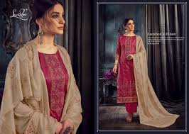 Amavi Expo Levisha Present Marina Gold Jam Silk Gold Print With Embroidery Dress Materials Amavi Expo