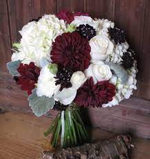 If you have no idea what color to combine with the maroon and navy palette, then take the white. Burgundy And White Wedding Bouquet Dahlias Hydrangea Roses Lisianthus And Scabio Hydrangea Bouquet Wedding Wedding Flowers Hydrangea Green Wedding Flowers