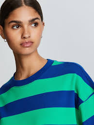 Buy Blue/Green Stripe Oversized Relaxed Fit 100% Cotton Boxy Heavyweight  Crew Neck T-Shirt from Next USA