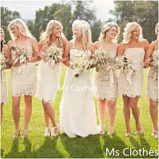 Cheap Custom Made Short Strapless Lace Bridesmaid Dresses Bridesmaid Gowns Wedding Party Dresses Champagne Colored Bridesmaid Dresses Lace Bridesmaid Dresses Wedding Bridesmaids