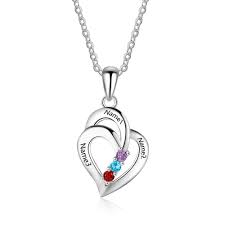 3 Birthstones Sterling Silver Personalized Heart Name Necklace Price 37 99 Free Shipping Jewe Heart Gemstone Gemstone Necklace Pendant Birthstone Pendant