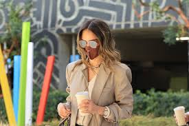 Check spelling or type a new query. Jessica Alba S Blazer Cardigan Pants Sneakers Are Chic For La Footwear News