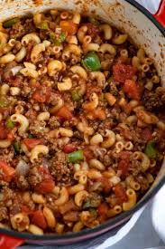 Classic Goulash Made In One Pot With Ground Beef Bell Pepper Onions And Elbow Macaroni In A Seasoned Tom Beef Recipes Easy Easy Goulash Recipes Beef Recipes