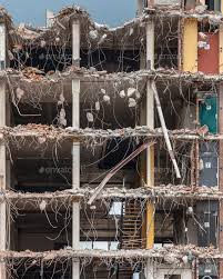 Demolition Of A High Rise Bulding By Creativenature Nl Pieces Of Metal And Stone Are Crumbling From Demolished Building Floors B Demolition Abandoned Building