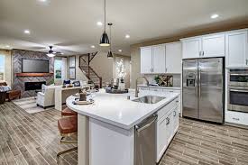 Wood Look Tile Stainless Steel Appliances Andrea Model Home Kitchen Great Room Stockton California Richmond American Homes Model Homes Kitchen Style