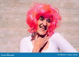 Ugly Woman with Ridiculous Colored Wig and Unpleasant Gestures Stock Photo  - Image of homely, colored: 168565136