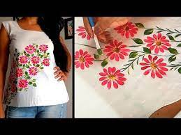 Mastering the art of fabric draw out your desired design on a piece of paper using a pencil. Flower Panting Design On Top Kurtis Free Hand Fabric Painting Design Simple Easy Techniques Y Fabric Paint Designs Fabric Paint Diy Fabric Paint Shirt