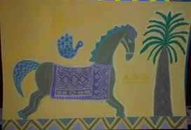 لوحة مستوحاه من الفن الشعبي المصري الوان جواش egyptian art folk art horse art