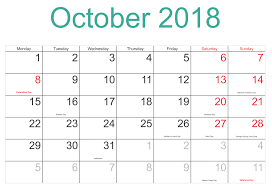 Pin On October 2018 Calendar With Holidays