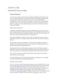 An example of a cover letter for a medical assistant. Critical Care Instructions For Critical Care Authors General