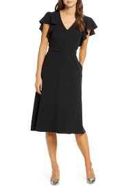 Free Shipping And Returns On Eliza J Flutter Sleeve Belted Crepe Midi Dress At Nordstrom Com Opt For A Polishe Fashion Clothes Women Nordstrom Dresses Dresses