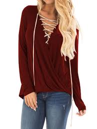 Women Plus Size V Neck Cross Pleated Long Sleeve Blouse