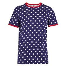 Navy And Red Stars Ringer T Shirt 57 Liked On Polyvore Featuring Tops T Shirts Star T Shirt Star Print Top Navy Blue Tee Navy T Shirt Navy Blue T Shirt